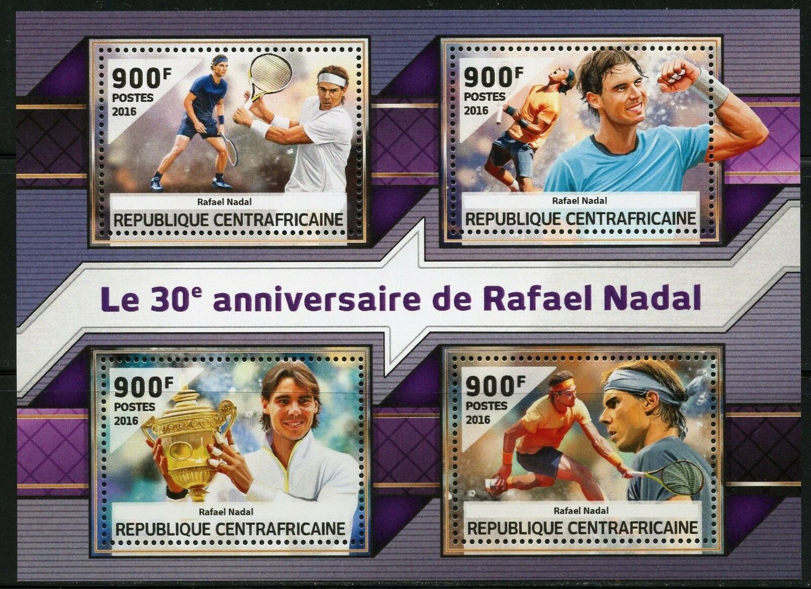Central Africa 2016 30th Birthday Of Rafael Nadal Tennis  Sheet  Mint Nh