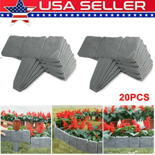 20pcs Home Garden Border Edging Plactic Fence Stone Effect Lawn Yard Flower Bed