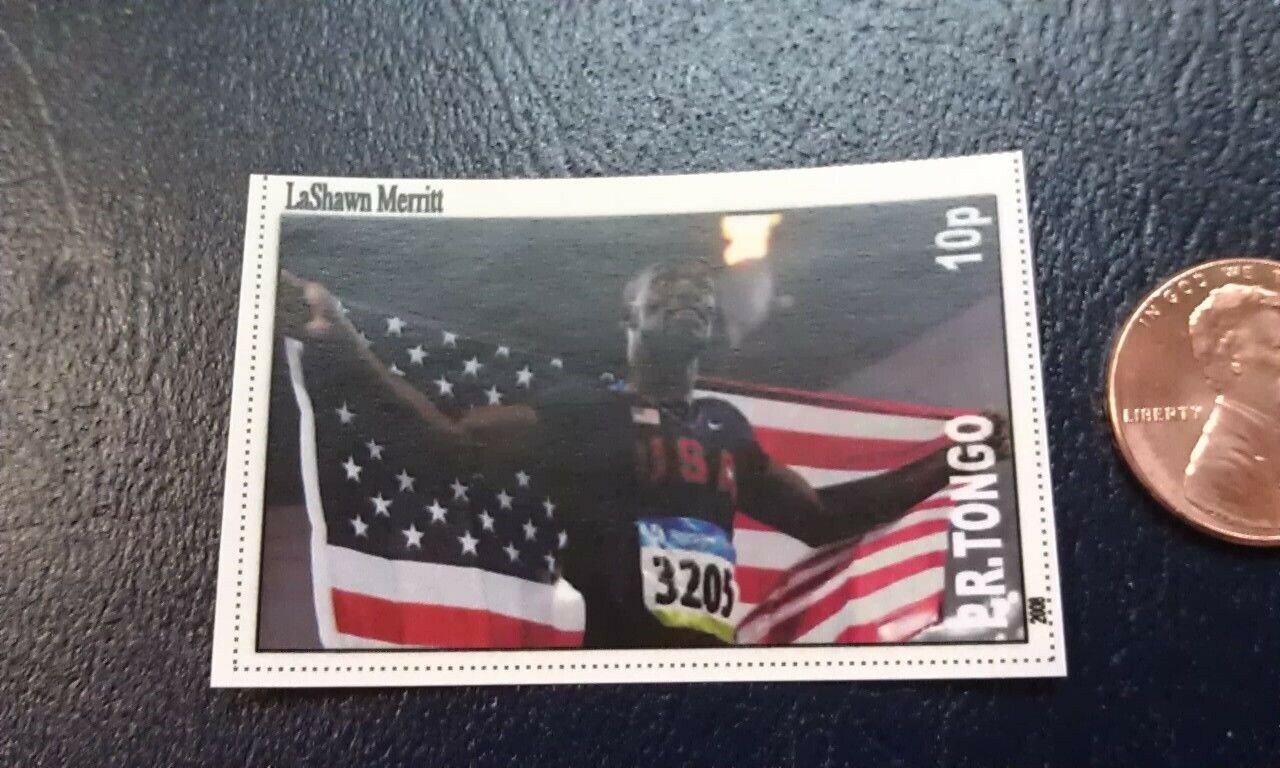 Lashawn Merritt Track An Field Usa Olympic P.r. Tongo Non Perforated Stamp