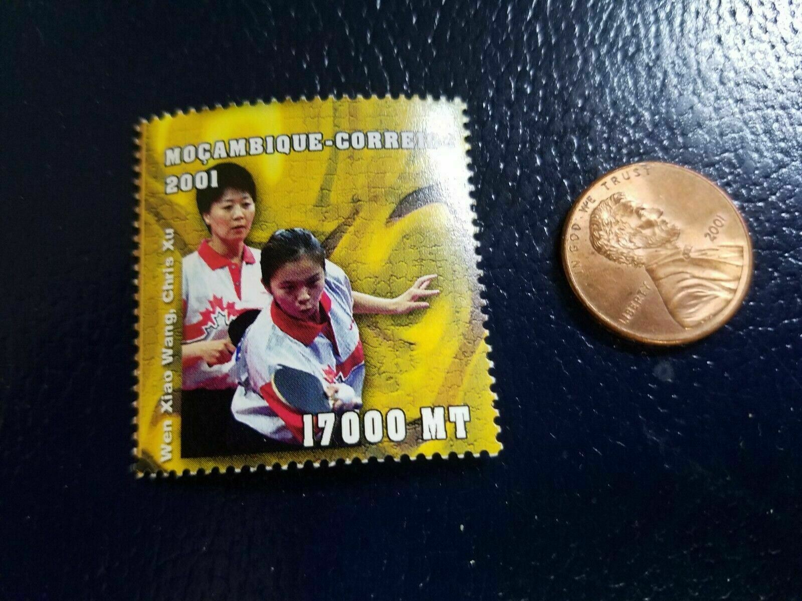 Wen Xiao Wang Chris Xu Table Tennis 2001 Mocambique Correios Perforated Stamp