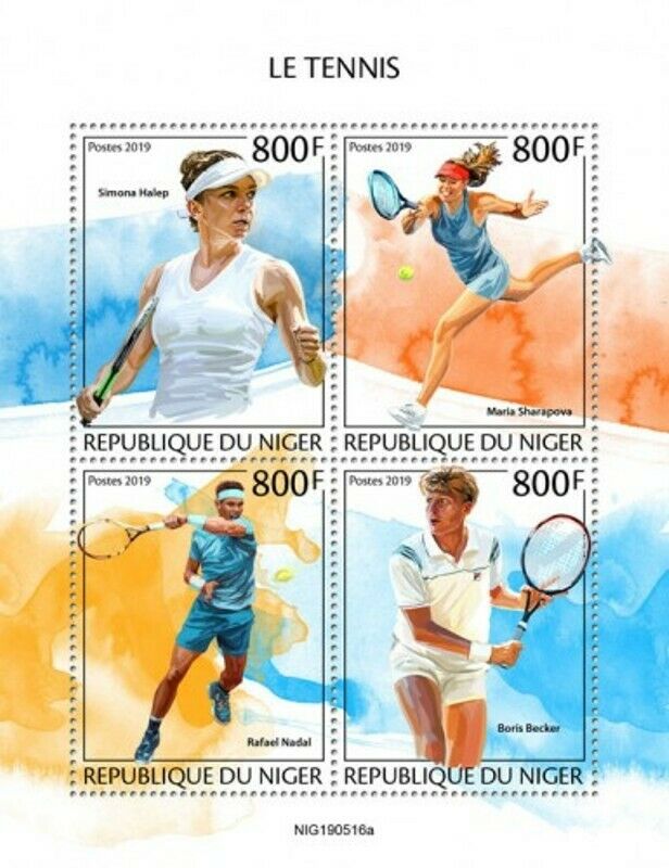 Niger - 2019 Professional Tennis Players - 4 Stamp Sheet - Nig190516a