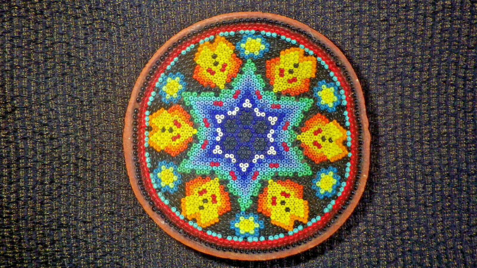 Miniature Huichol Beaded Offering Gourd Bowl - 4 Inches In Diameter