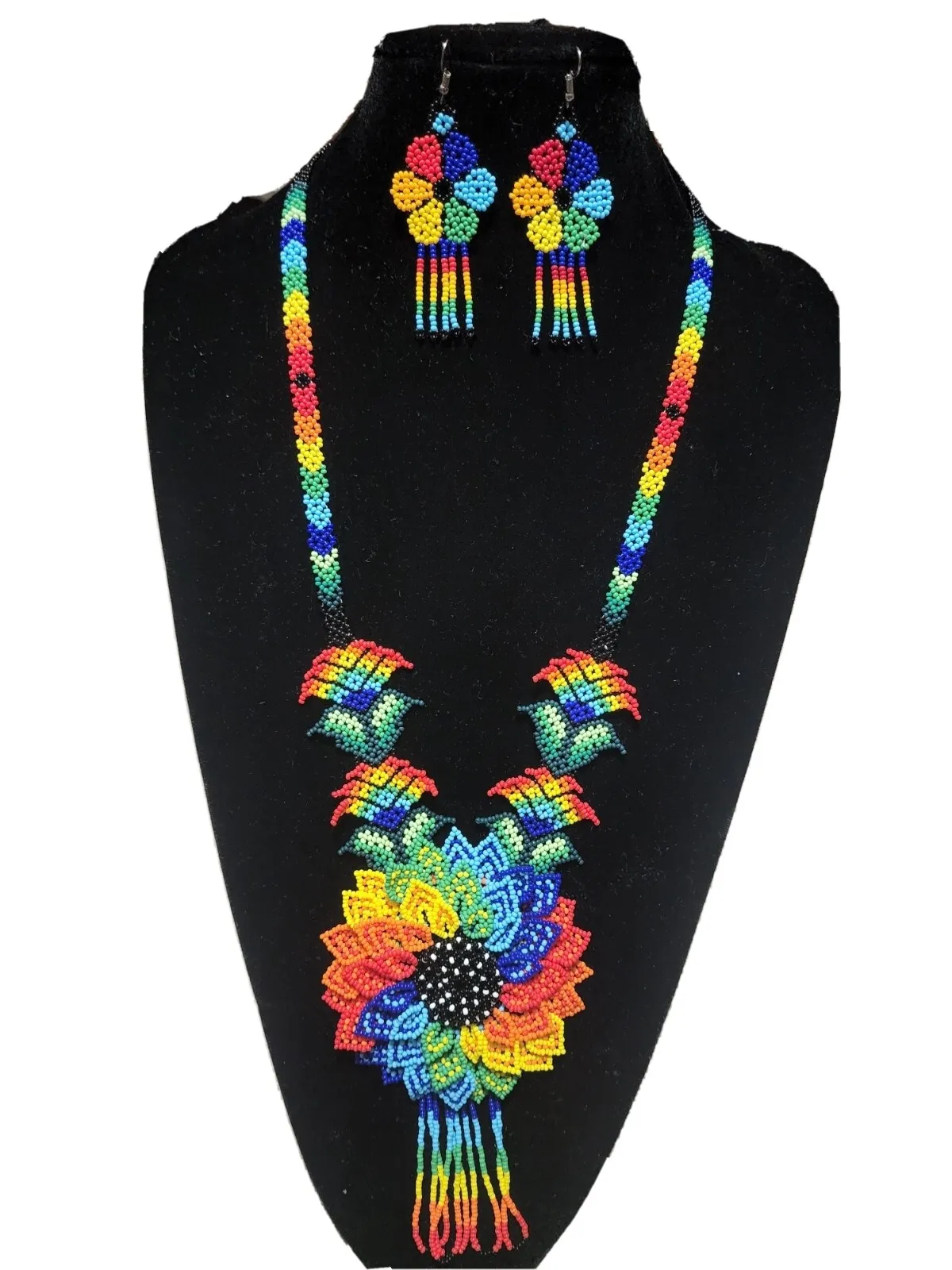 Huichol Beads,2 Pcs Mexican Women's Necklace Big-flower Set,  Chaquira Beaded