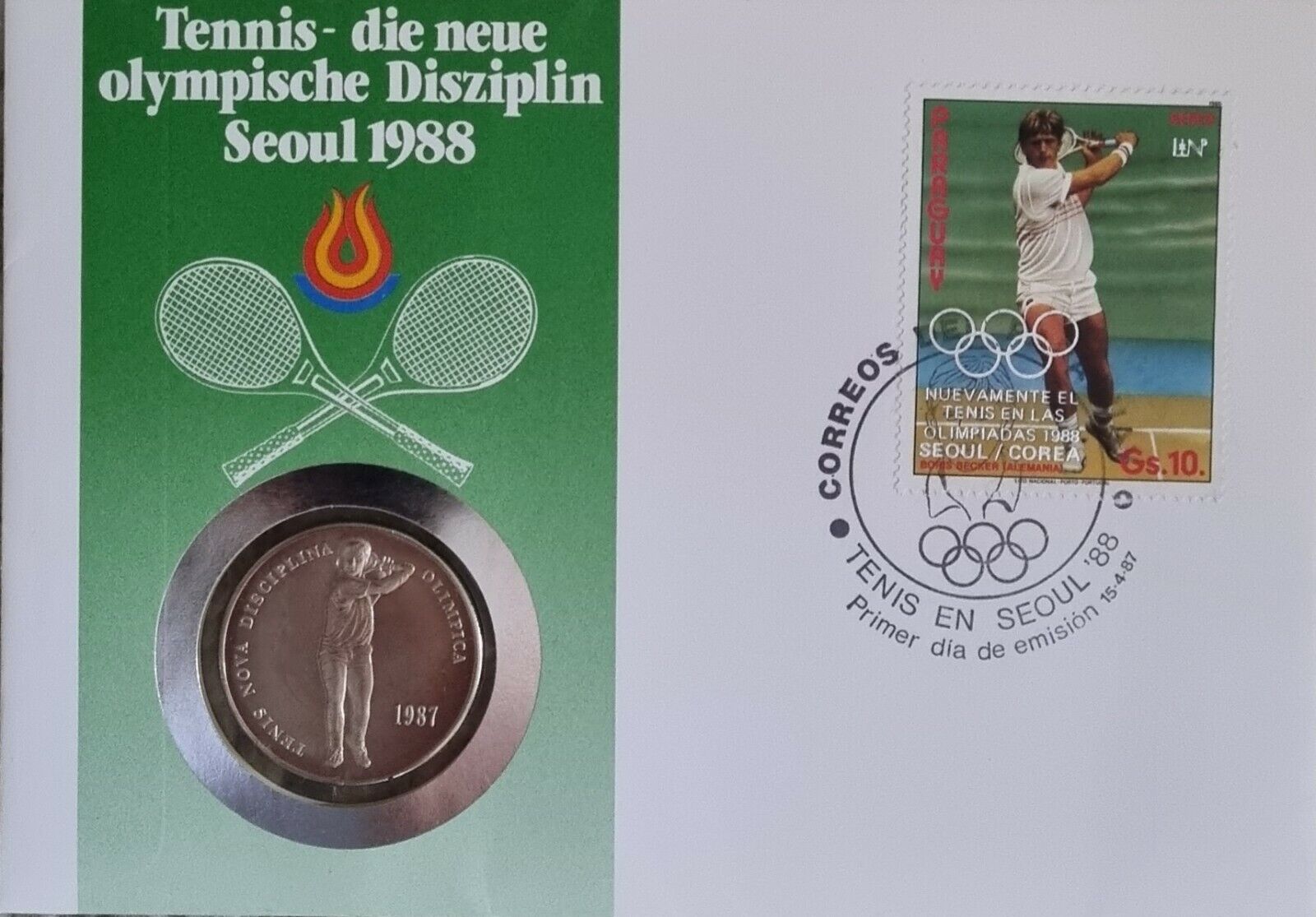 Tennis ,olympic Games Seoul 1988,cover With Coin 2 Diners