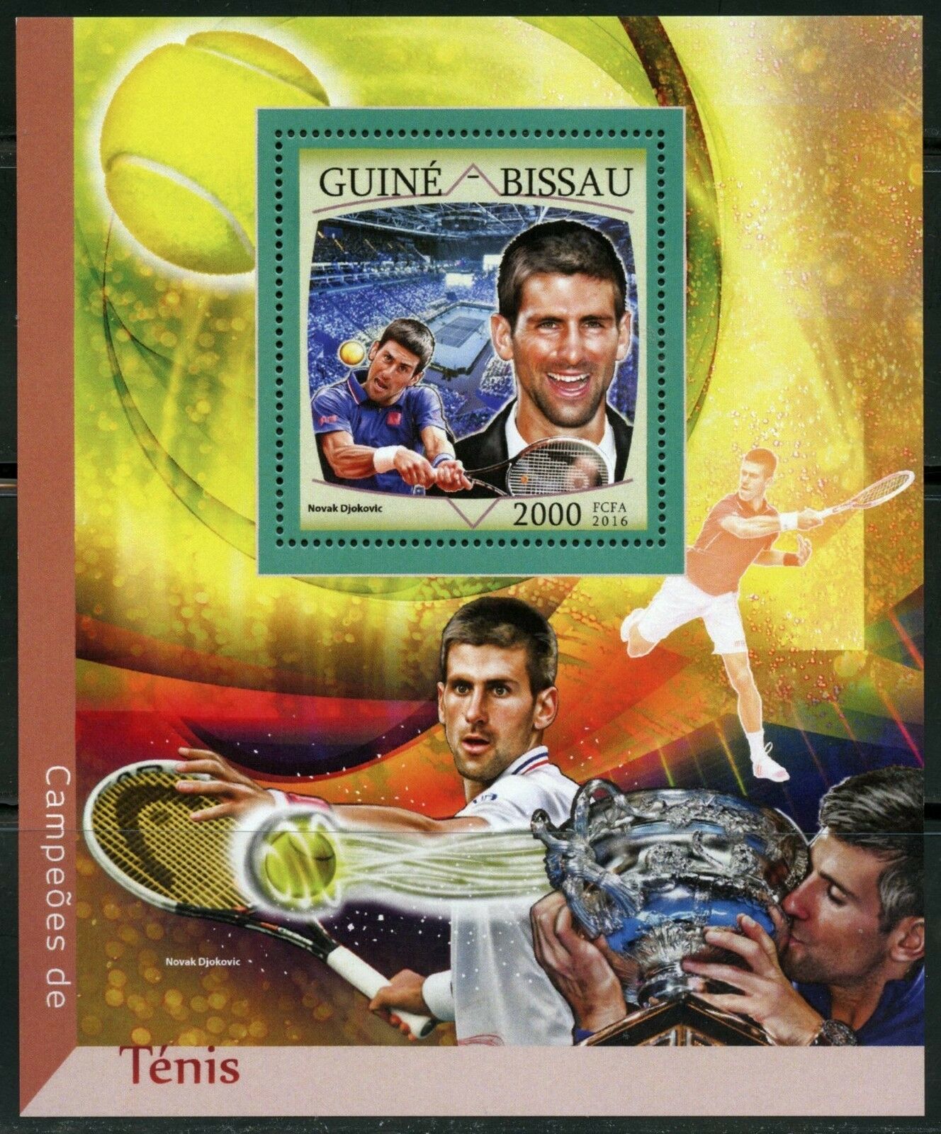 Guinea Bissau  2016 Tennis Champions   Novak Djokovic  Souvenir Sheet  Mint Nh