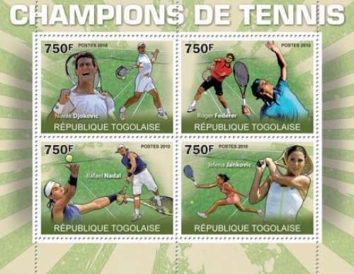 Togo - Tennis Players, Federer, Jankovic - 4 Stamp  Sheet 20h-180
