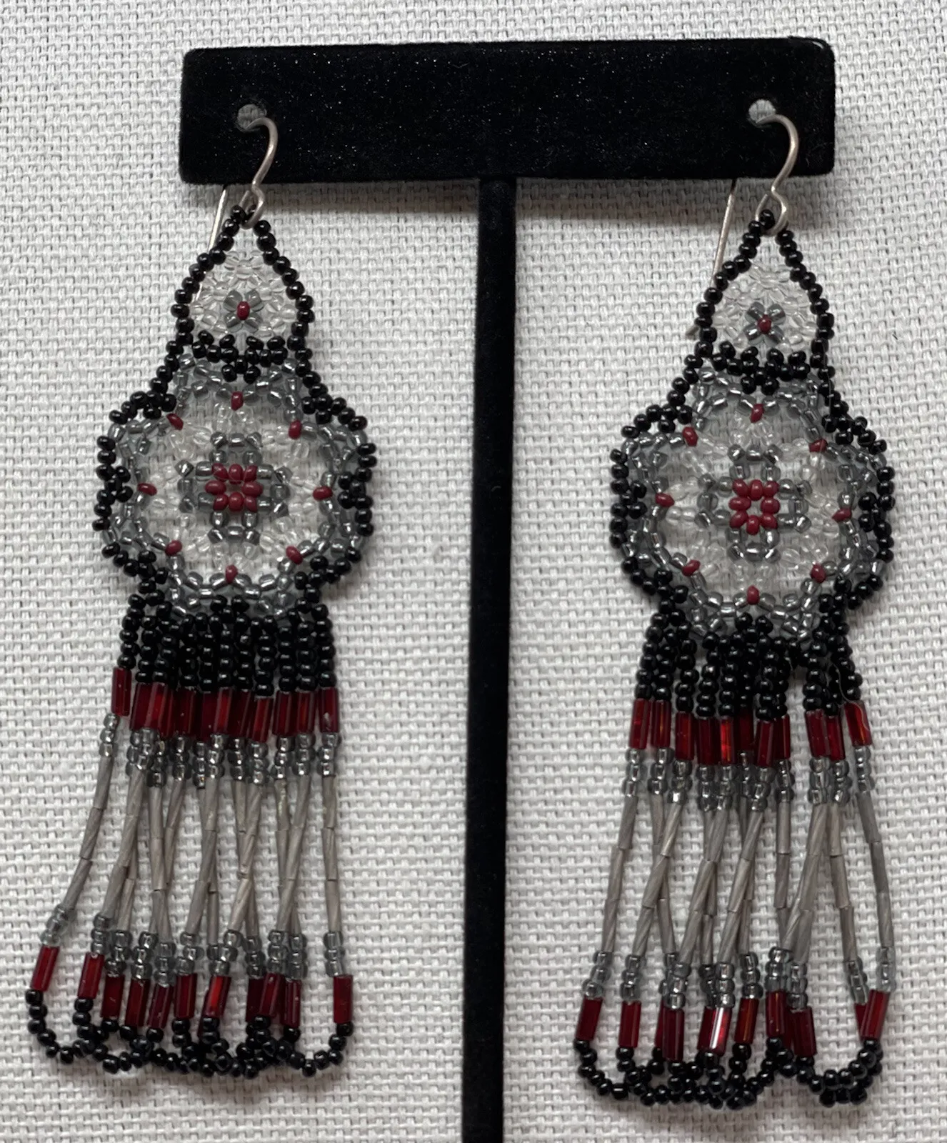 Vtg Huichol Tribe Seed Bead Earrings