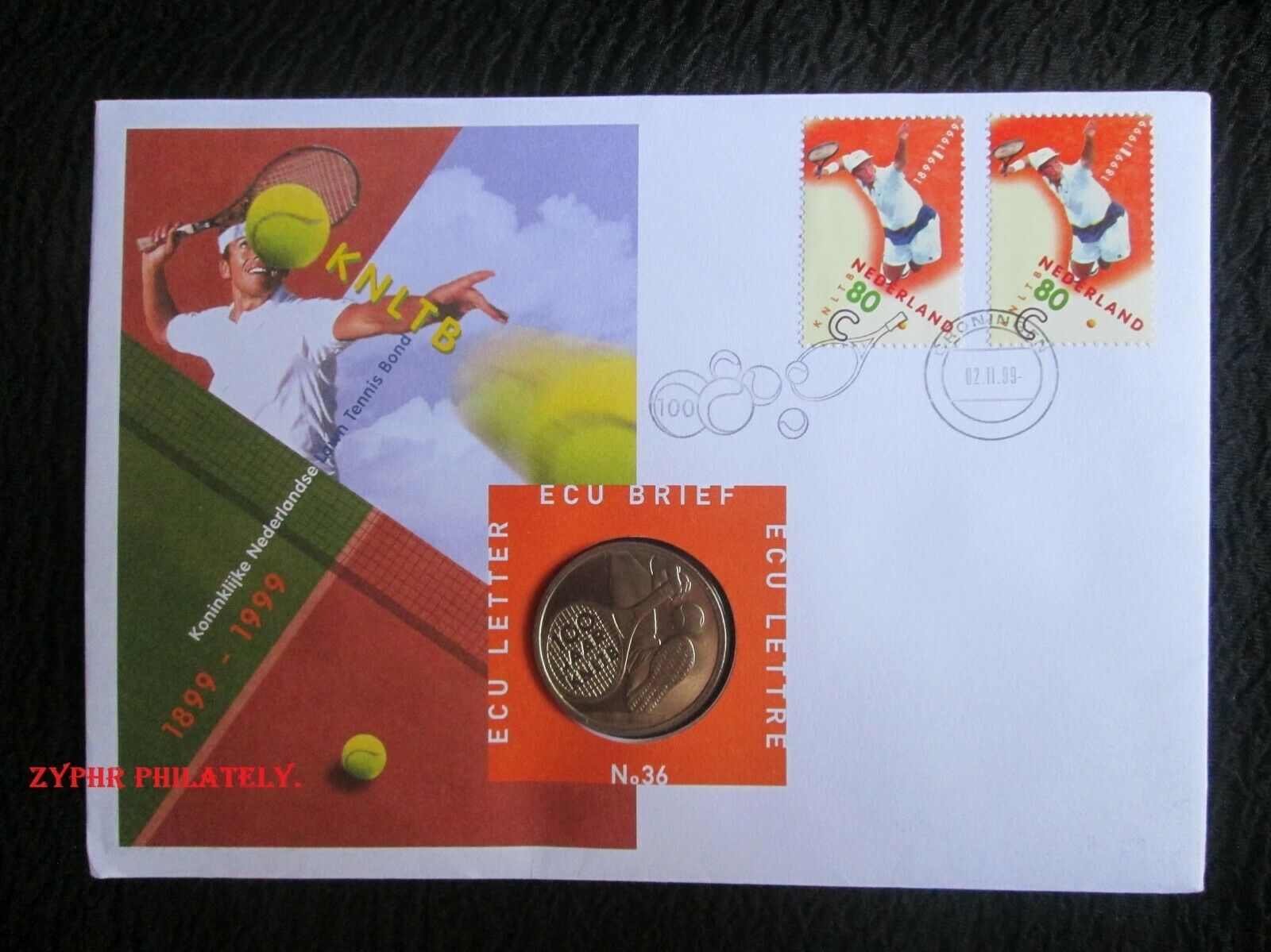 Netherlands “dutch Lawn Tennis Federation ~ Knltb” Ecu Letter Coin Cover 1999