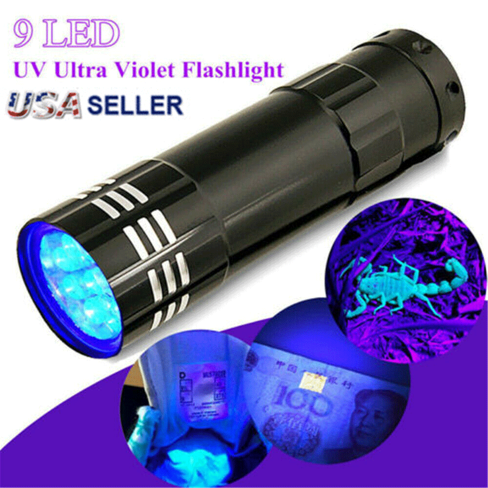 Uv Ultra Violet 9 Led Flashlight Mini Blacklight Tactical Torch Light Lamp Black
