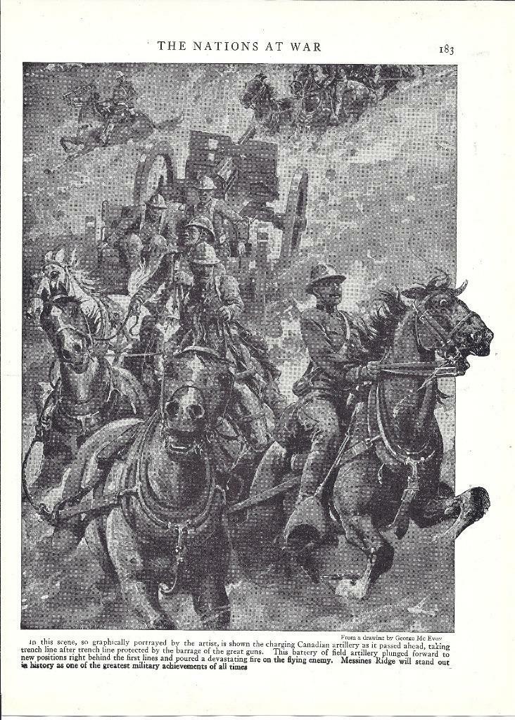 Original 1919 Print/wwi Canadian Calvary Charging (off Page) With Artillery Art
