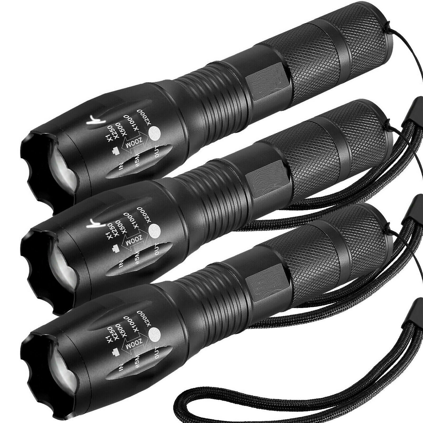3 X Tactical 18650 Flashlight T6 High Powered 5modes Zoomable Aluminum