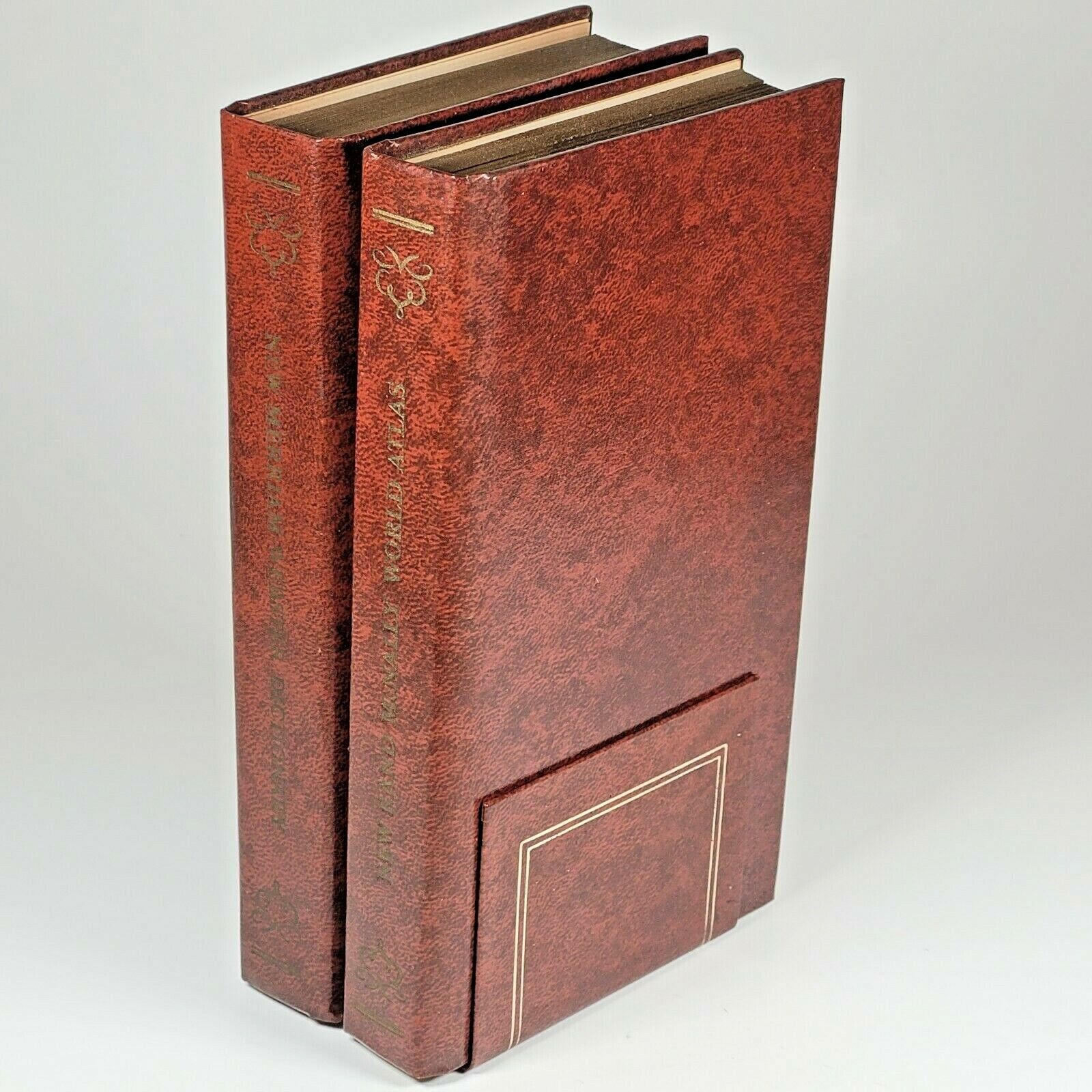 Vintage Decorative Book Set Lot 1964 Webster Dictionary + New Rand Mcnally Atlas