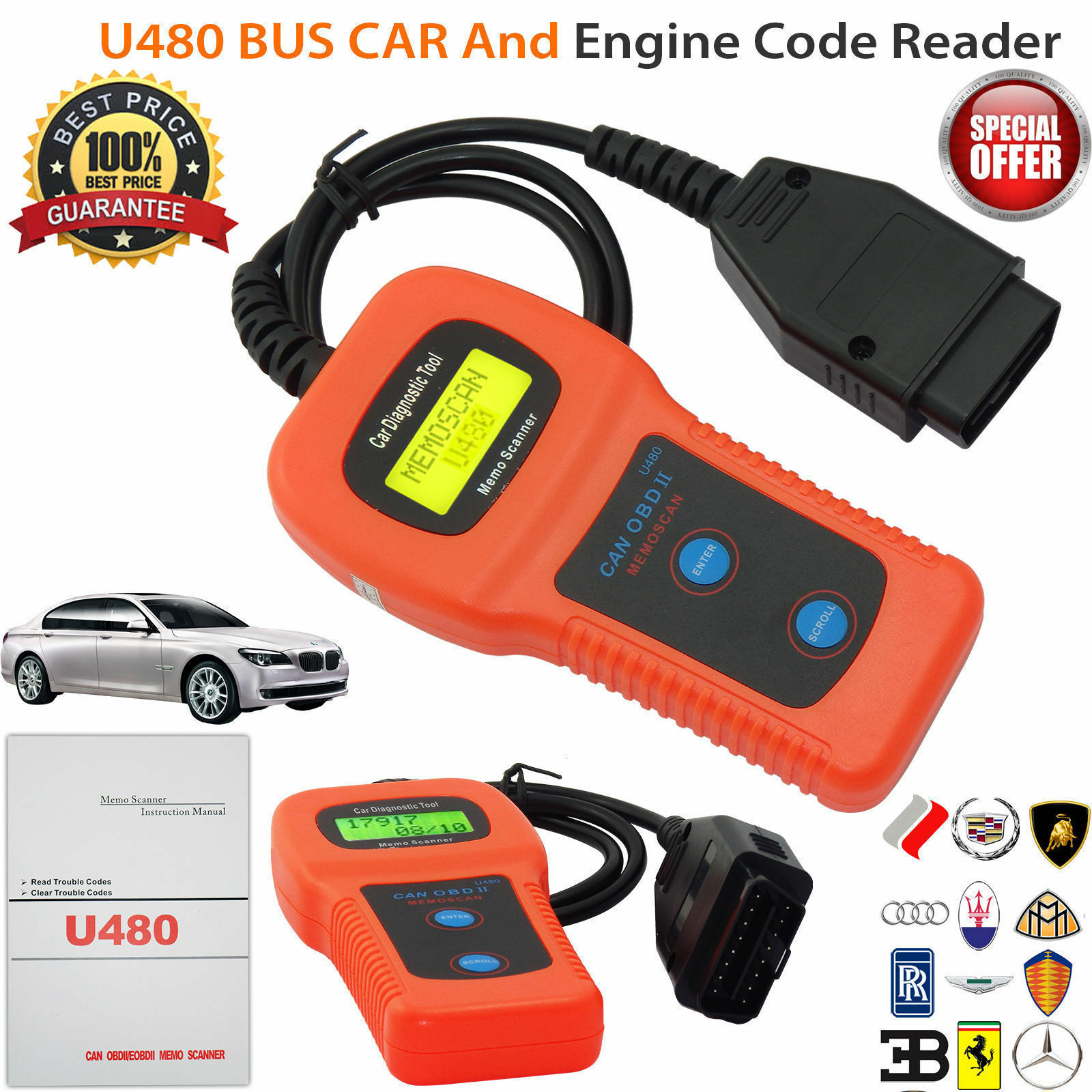 Car Diagnostic Scanner Tool U480 Can Obdii Obd2 Memo Engine Fault Code Reader